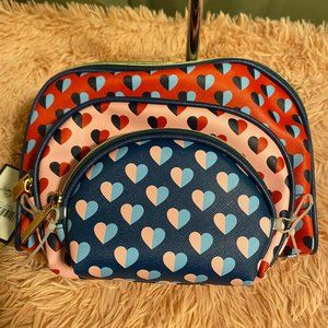 Clementine and Jane 3-in-1 Heart Cosmetic Bag - Red/Pink/Blue